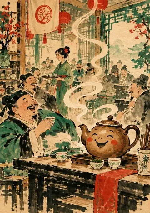 笑闹茶楼 短剧封面，搞笑喜剧题材，共 100 集